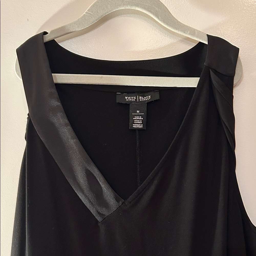 White House Black Market Black Satin-Trim V-Neck Camisole